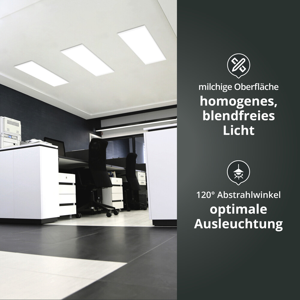 LED Panel 120x30cm 40W Rahmen weiß 3CCT 3000/4000/6500K 5200lm L1195xB295xH27mm